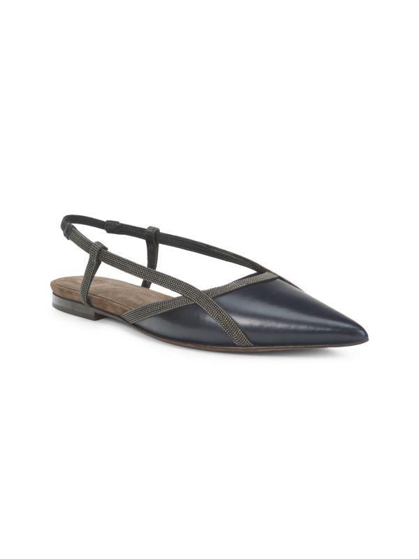 Brunello Cucinelli Beaded Leather Slingback Flats