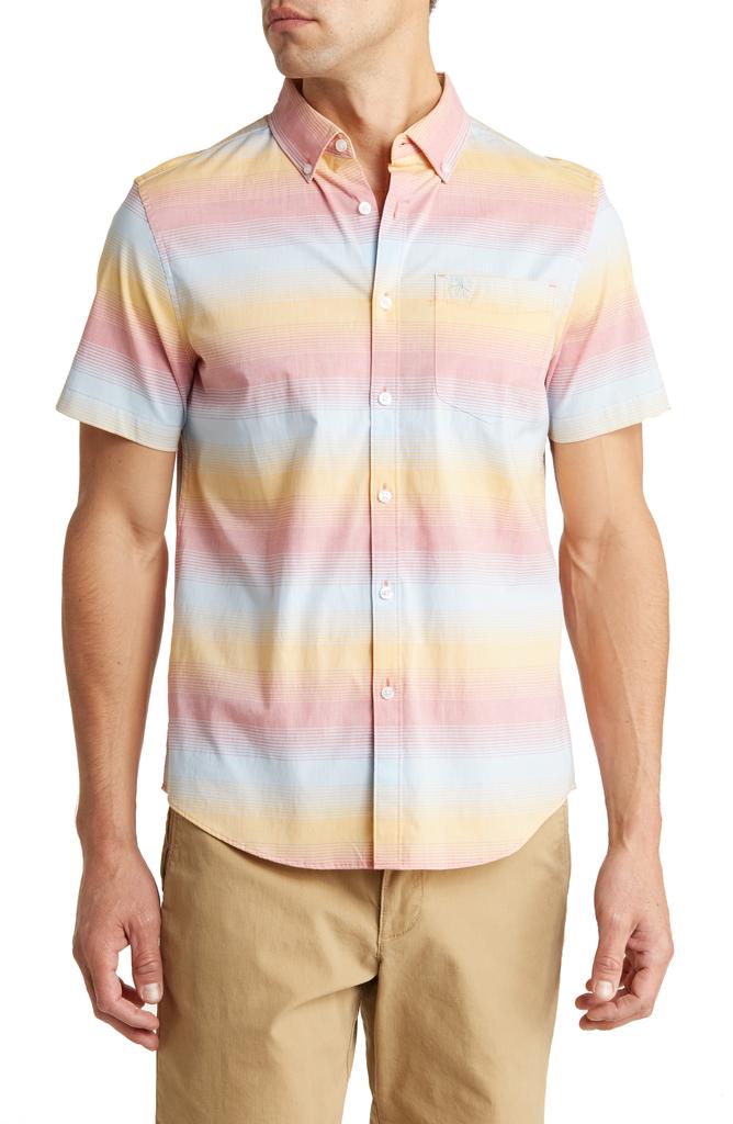 Original Penguin Hombre Stripe Cotton Short Sleeve Button-Up Shirt