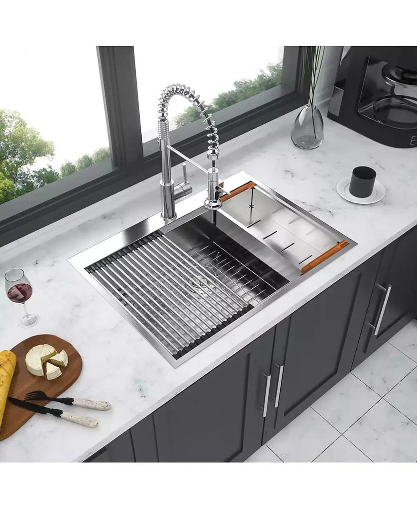 Flynama 33x22x10inch Drop In Kitchen Sink Stainless Steel Workstation Single Bowl 16 Gauge Topmount 2