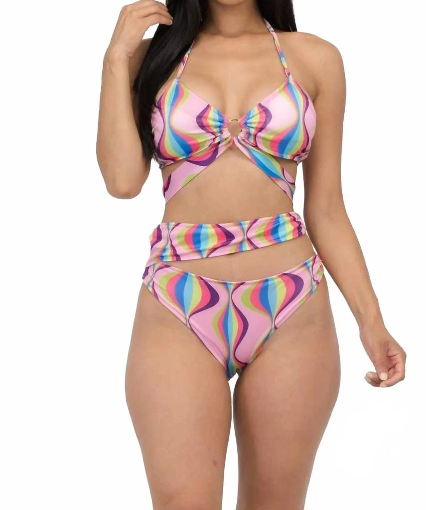 Miss8 Swirl Print Halter Bikini Set In Pink
