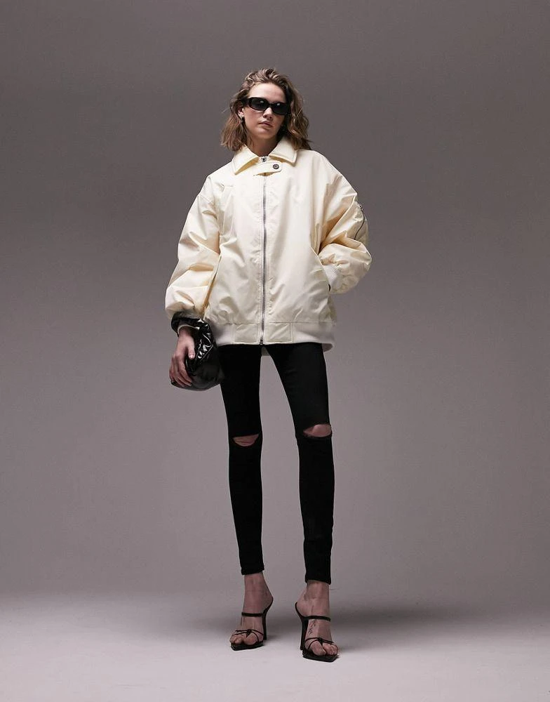 Topshop Topshop oversized collar bomber jacket in cream 1