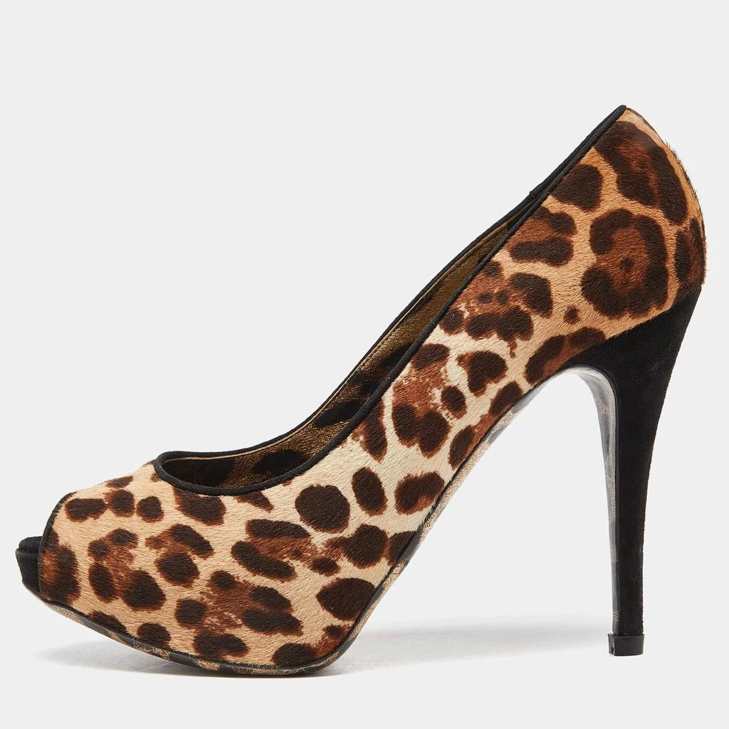 Dolce & Gabbana Dolce & Gabbana Beige/Brown Leopard Print Calfhair Peep Toe Pumps Size 39 1