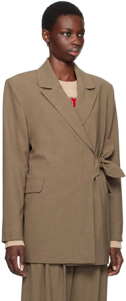 Ganni Beige Drapey Knot Belt Blazer 2