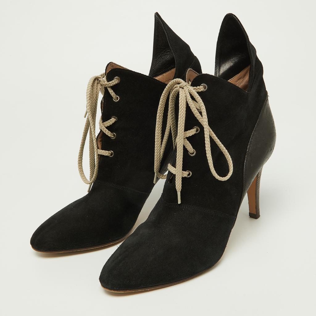 Chloe Chloe Black Suede and Leather Pointed Toe Ankle Booties Size 38.5