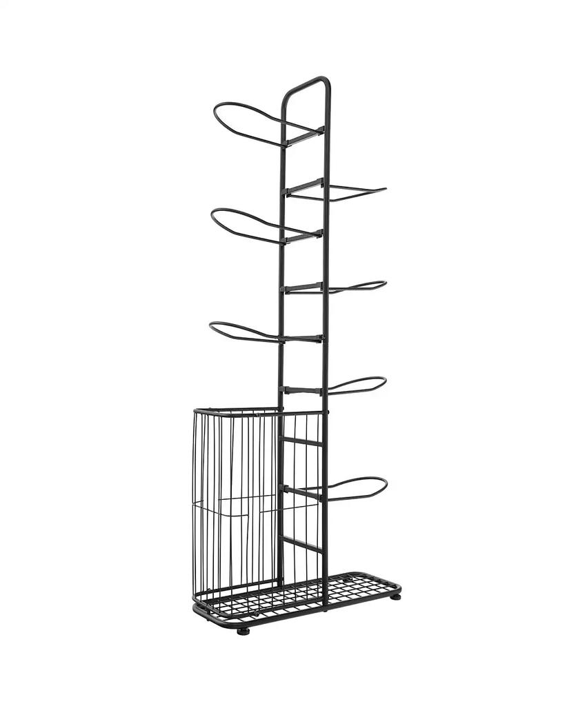 SKONYON Metal Basketball Holder with 7 Removable Hanging Rods and Side Ball Basket