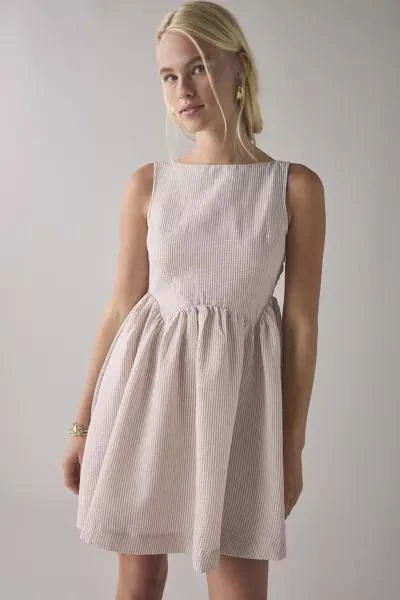 Daisy Street Daisy Street Seersucker Keyhole Tie-Back Smock Mini Dress 3