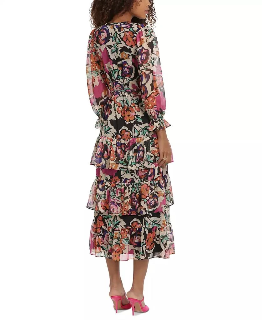Donna Morgan Women's Printed V-Neck Tiered-Ruffle-Trim Dress 3