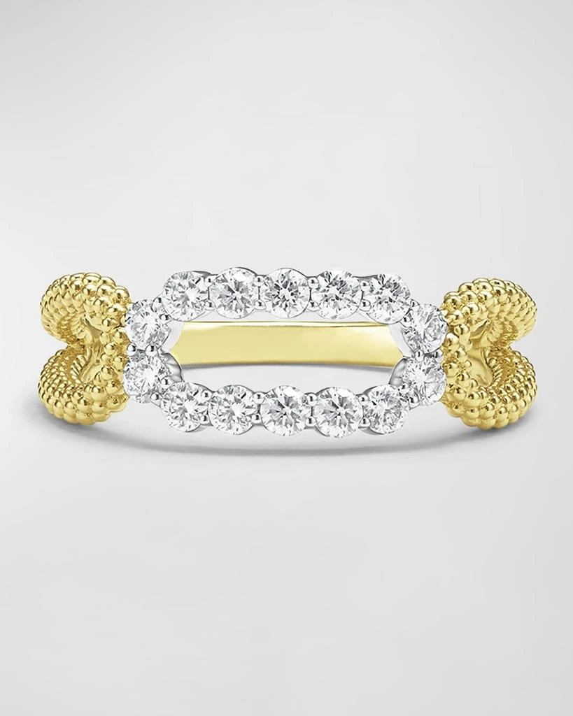 LAGOS 18K Signature Caviar Diamond Superfine Oval Split Shank Ring, Size 7 3