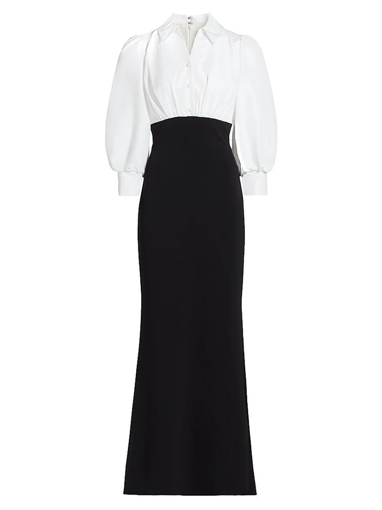 backless black maxi dress Mark & James by Badgley Mischka