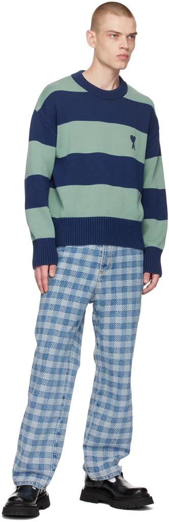 AMI SSENSE Exclusive Navy & Green Ami de Cœur Sweater 4