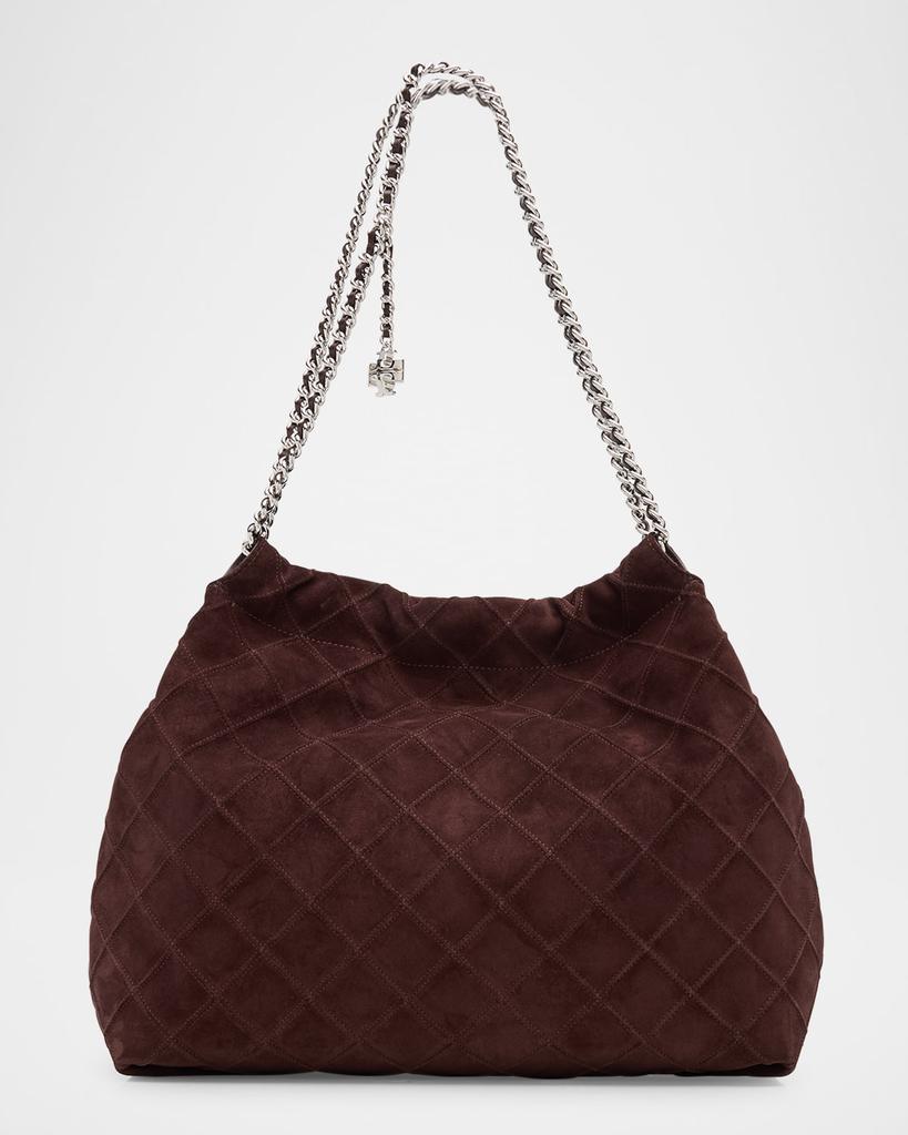 Tory Burch Fleming Quilted Suede Chain Hobo Bag