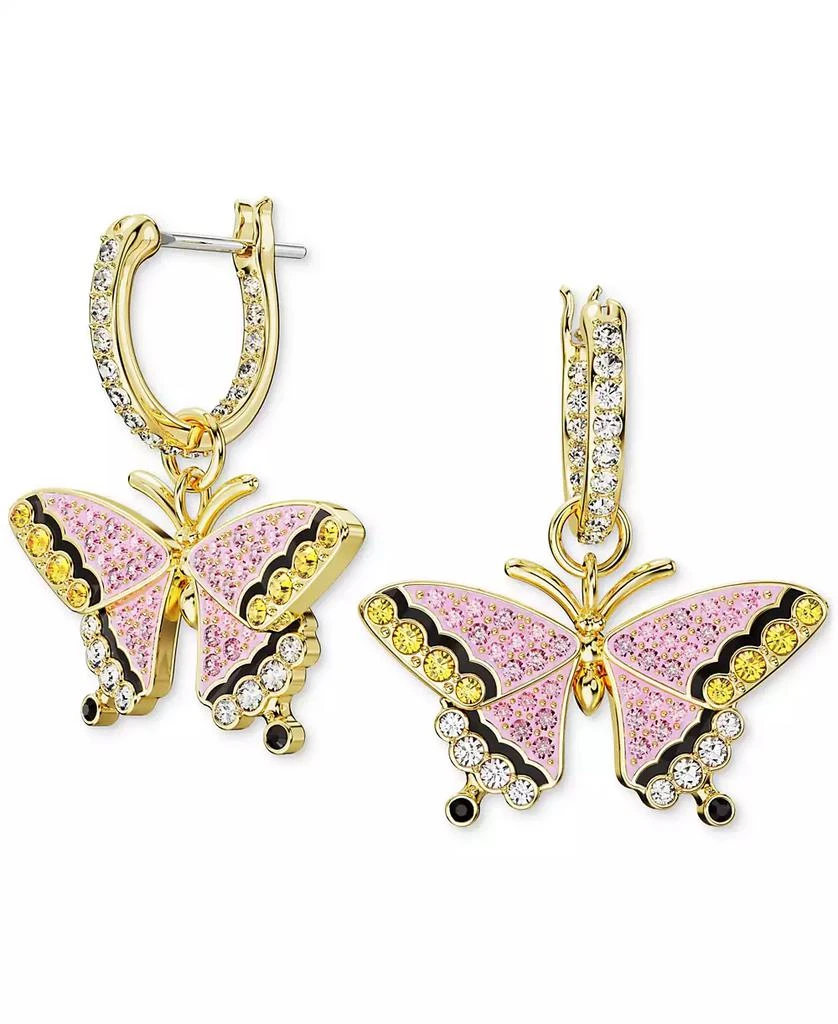Swarovski Gold-Tone Multicolor Pavé Butterfly Charm Hoop Earrings 1