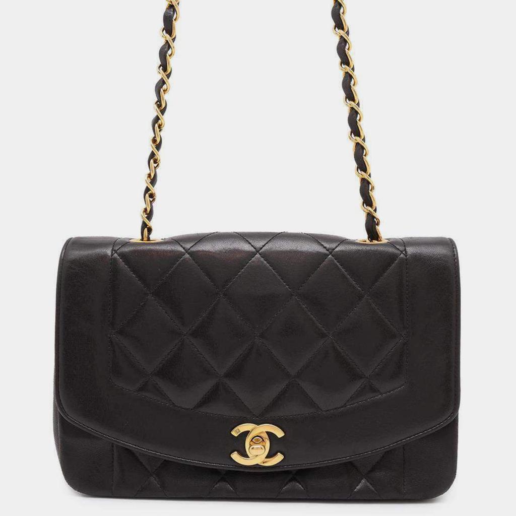 Chanel Chanel Black Lambskin Leather  22  Diana Chain Shoulder Bag