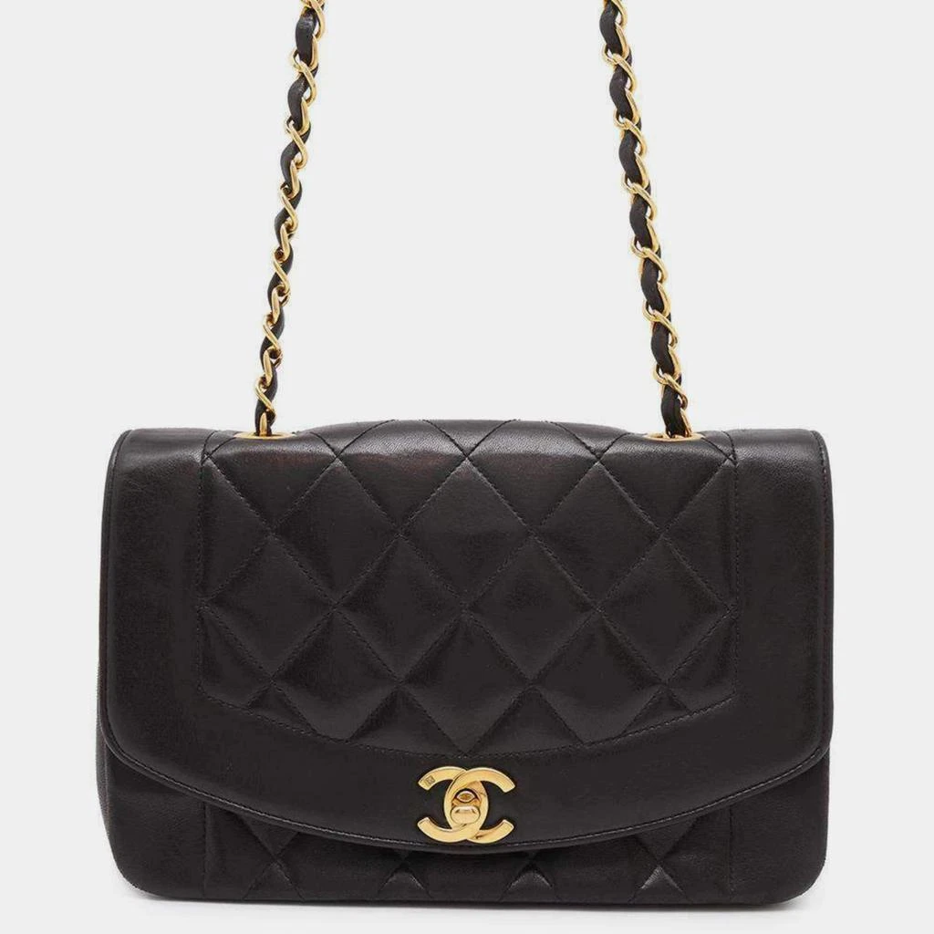 Chanel Chanel Black Lambskin Leather  22  Diana Chain Shoulder Bag 1
