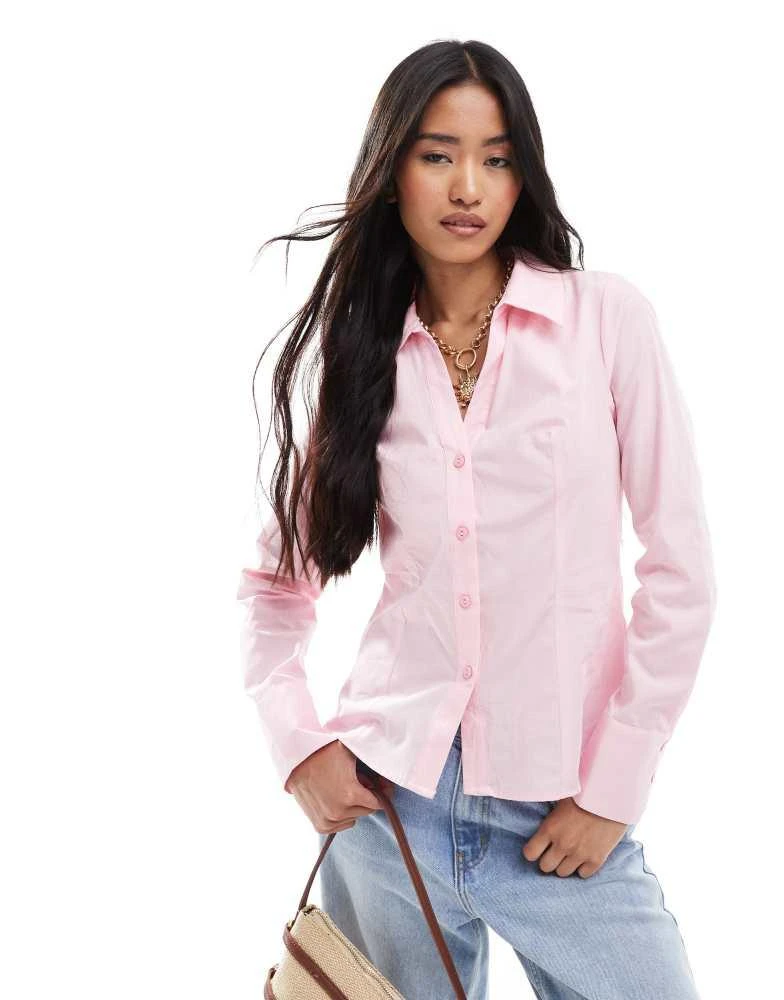 fitted pink dress shirt Puff and Pencil Keyhole Dress – The Fold Line main image 1