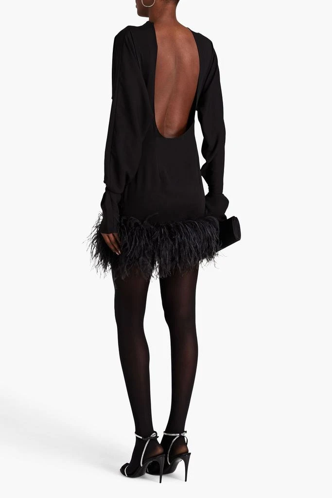16ARLINGTON Flora open-back feather-embellished crepe mini dress 3