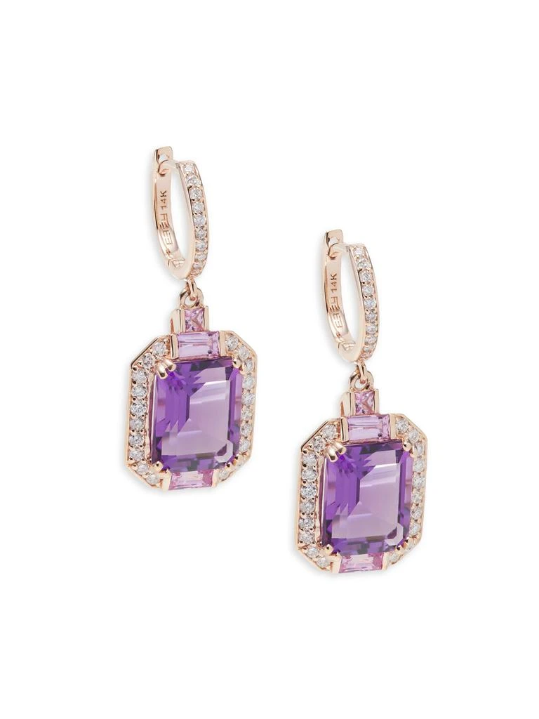 Effy 14K Rose Gold, Amethyst, Pink Sapphire 
0.47 TCW Diamond Earrings