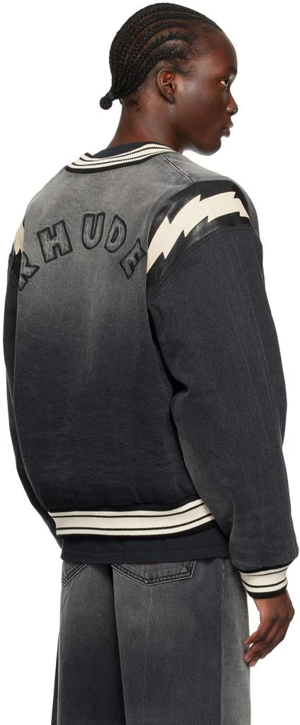 Rhude Black Lightning Varsity Denim Bomber Jacket 3