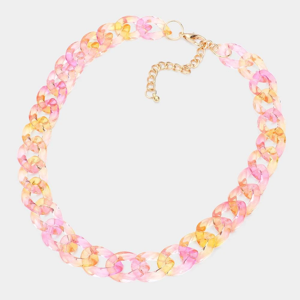 FASHNZFAB Lucite Resin Chain Link Necklace 2