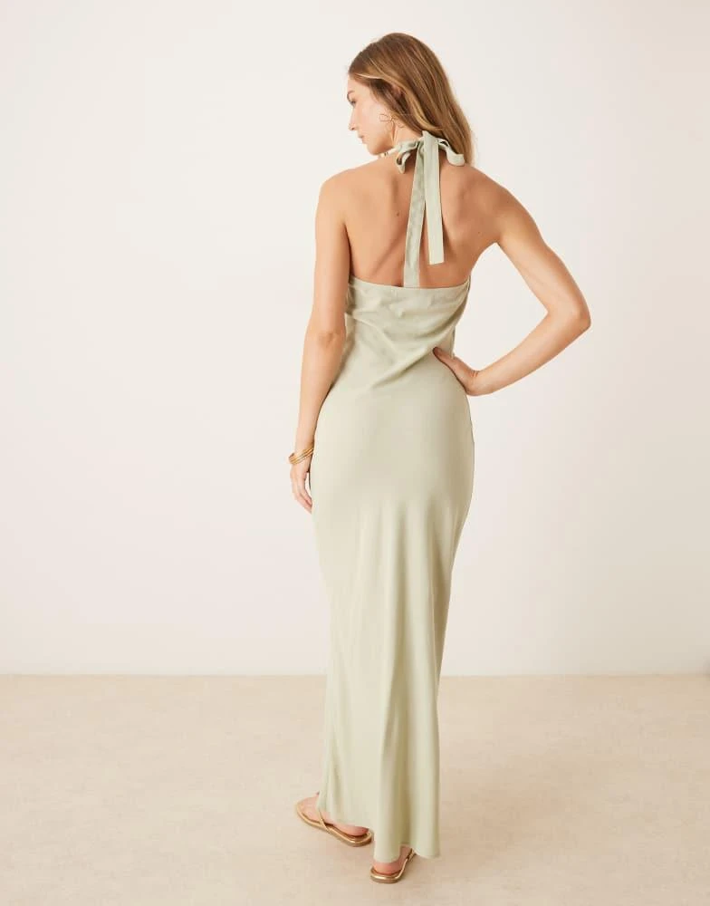 green emerald velvet dress Sage Green Linen Button-Down Dress, Lapel Collar, Cap Sleeves main image 1