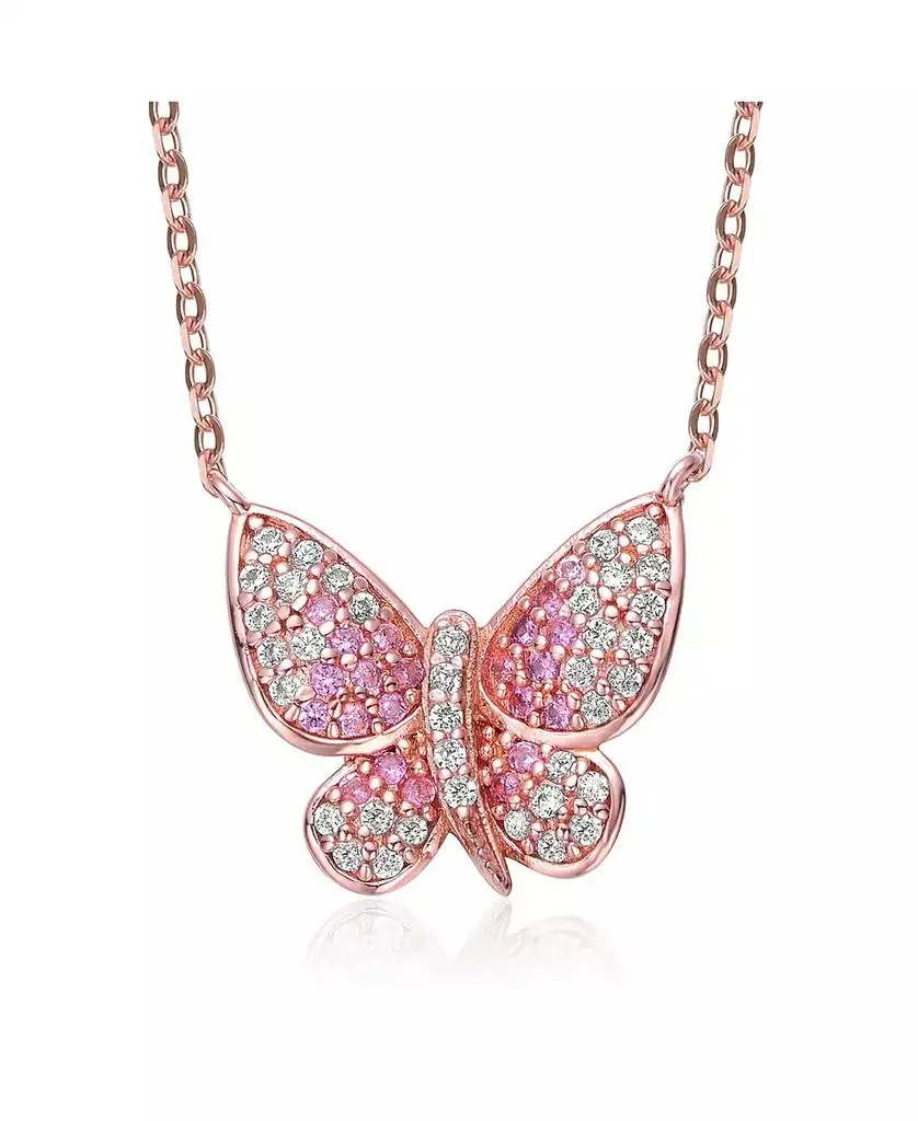 GiGiGirl Kid/Teens Sterling Silver 18K Rose Gold Plated Red Cubic Zirconia Butterfly Spring Ring Adjustable Necklace
