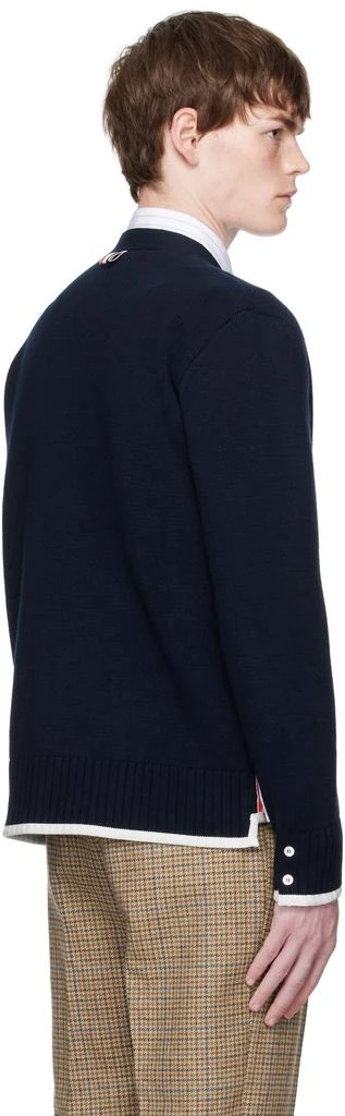 Thom Browne Navy Milano Stitch Merino Wool 4-Bar V-Neck Cardigan 3