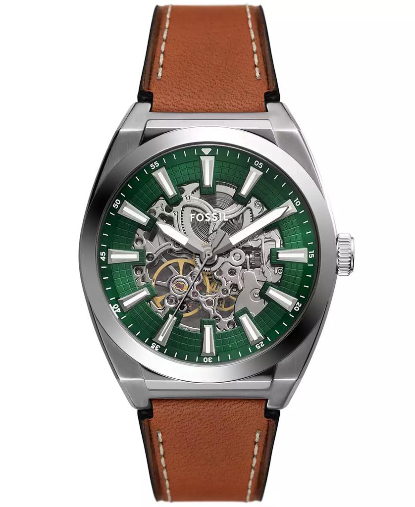 Fossil Men's Everett Automatic Brown Leather Watch 42mm