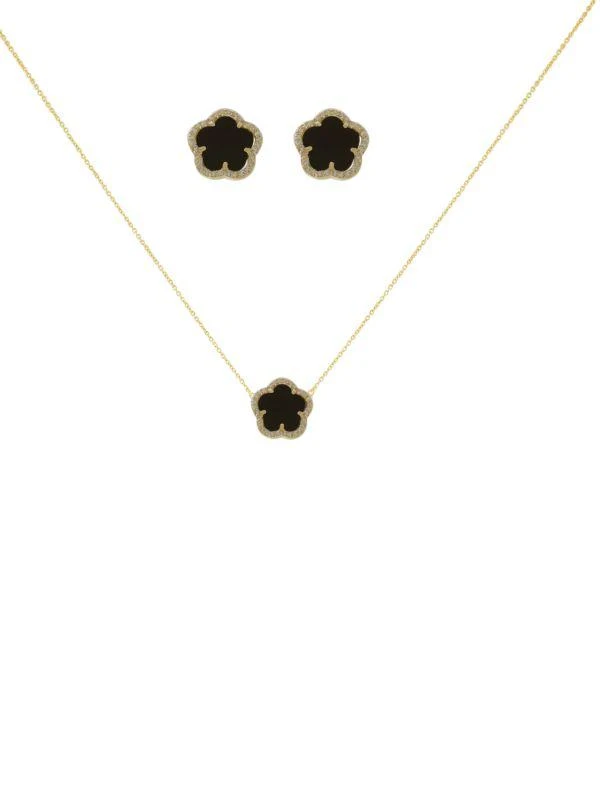 JanKuo Flower 2-Piece 14K Goldplated & Cubic Zirconia Necklace & Earrings Set 1