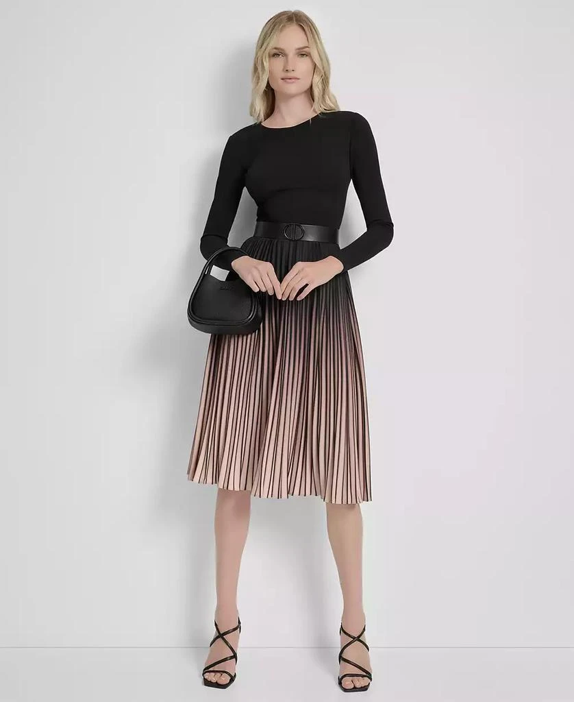 DKNY Women's Ombré Sunburst Pleat-Skirt Long-sleeve Midi Dress 2