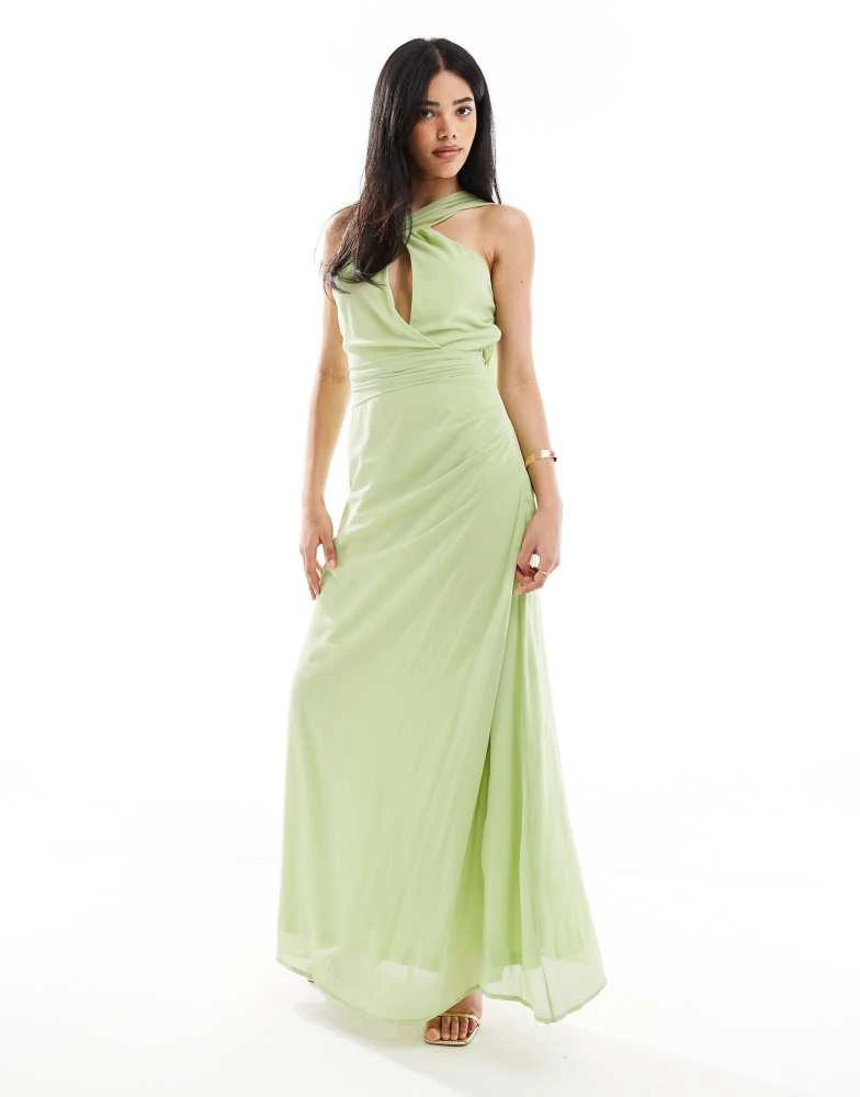asymmetric scarf detail maxi dress Glam Agenda Satin Asymmetrical Halter Drape Scarf Maxi Dress L / merlot