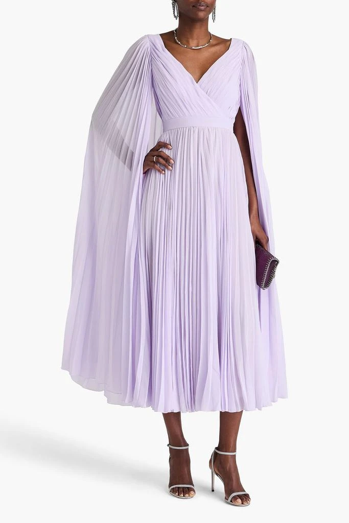 Huishan Zhang Beryl cape-effect pleated georgette midi dress 2