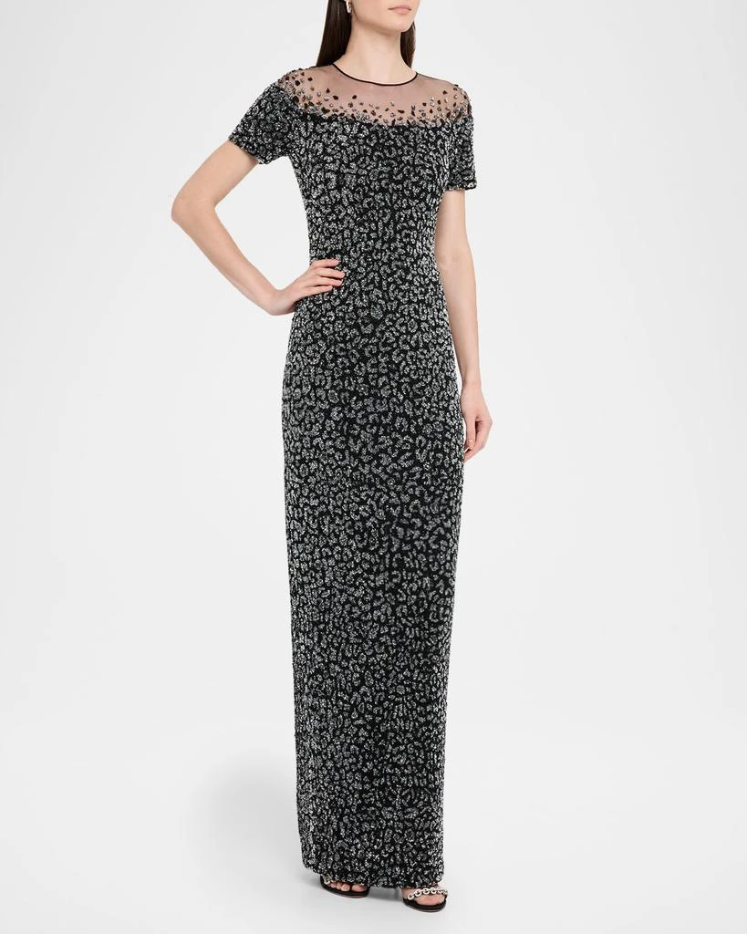 Pamella Roland Leopard Sequined Off-The-Shoulder Illusion Gown 4