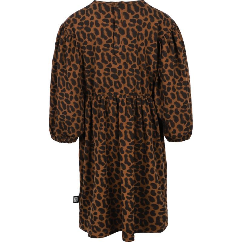 Little Man Happy Leopard print long sleeved organic dress in brown