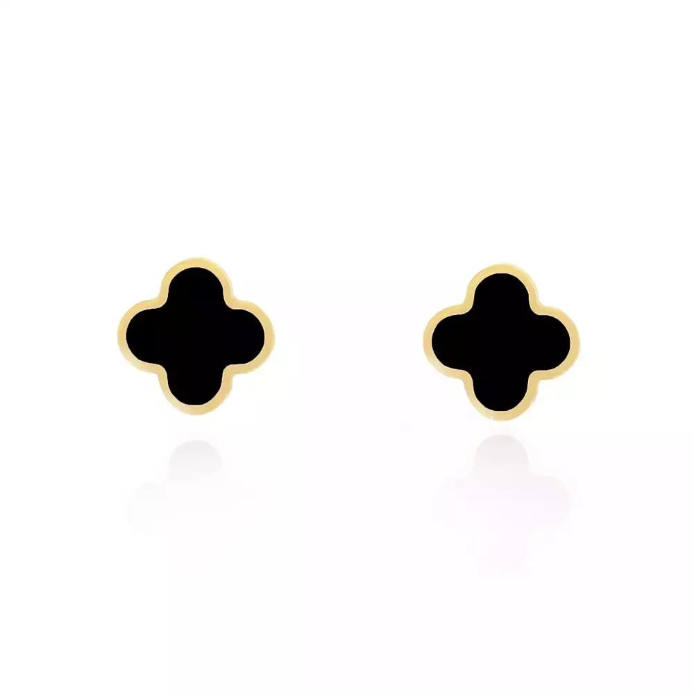 The Lovery Small Onyx Clover Stud Earrings 14K Yellow Gold 3