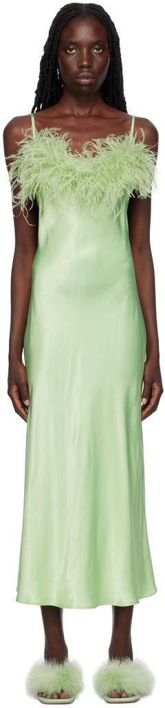 Sleeper Green Feather Slip Dress