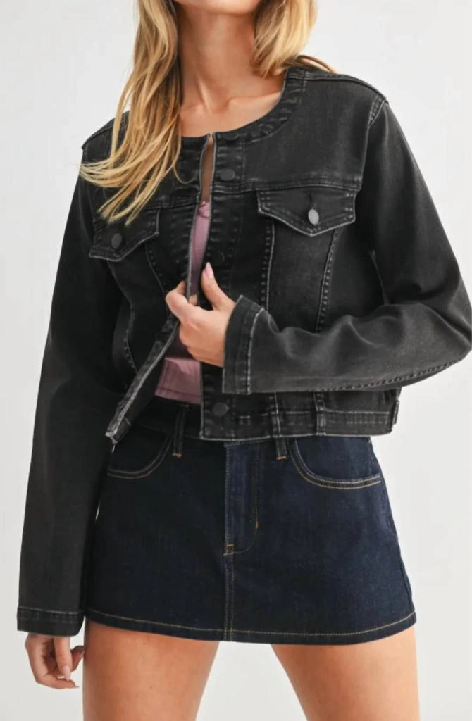 JUST USA Just Usa - Women's Collarless Denim Jacket