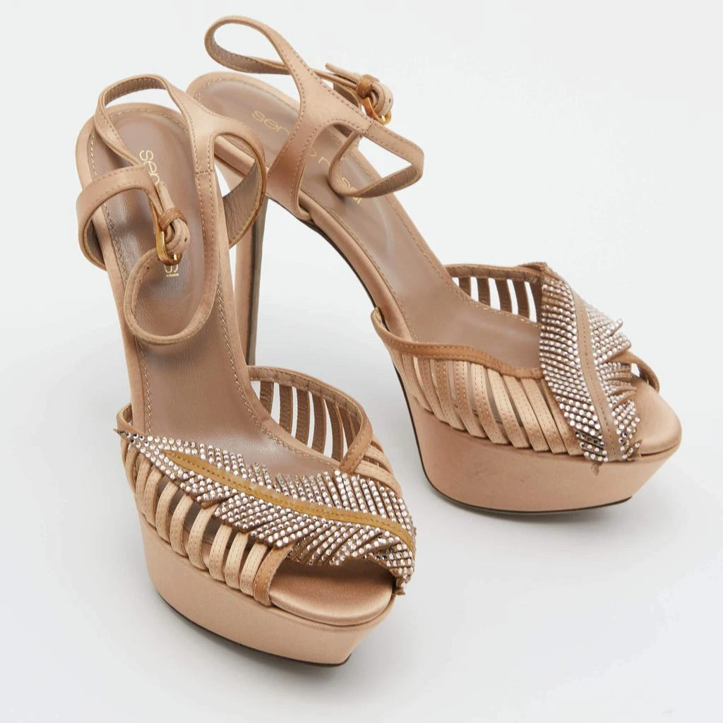 Sergio Rossi Sergio Rossi Light Brown Satin Crystal Embellished Ankle Strap Sandals Size 35.5 4