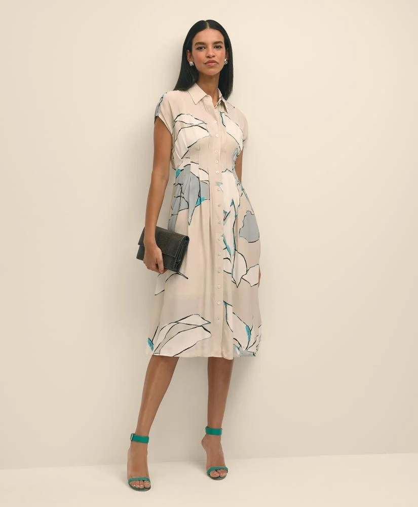 Brooks Brothers Crepe A-Line Abstract Print Shirt Dress 1