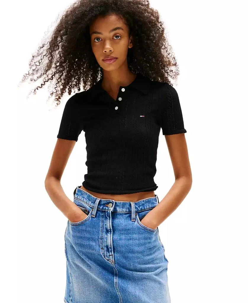 Tommy Jeans Women's Pointelle Cropped Polo Sweater 1