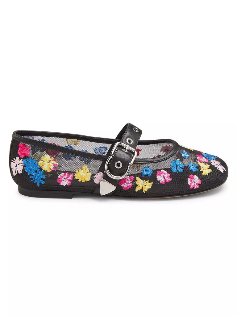 3.1 Phillip Lim Flowerworks Floral-Embroidered Mesh Mary Jane Flats