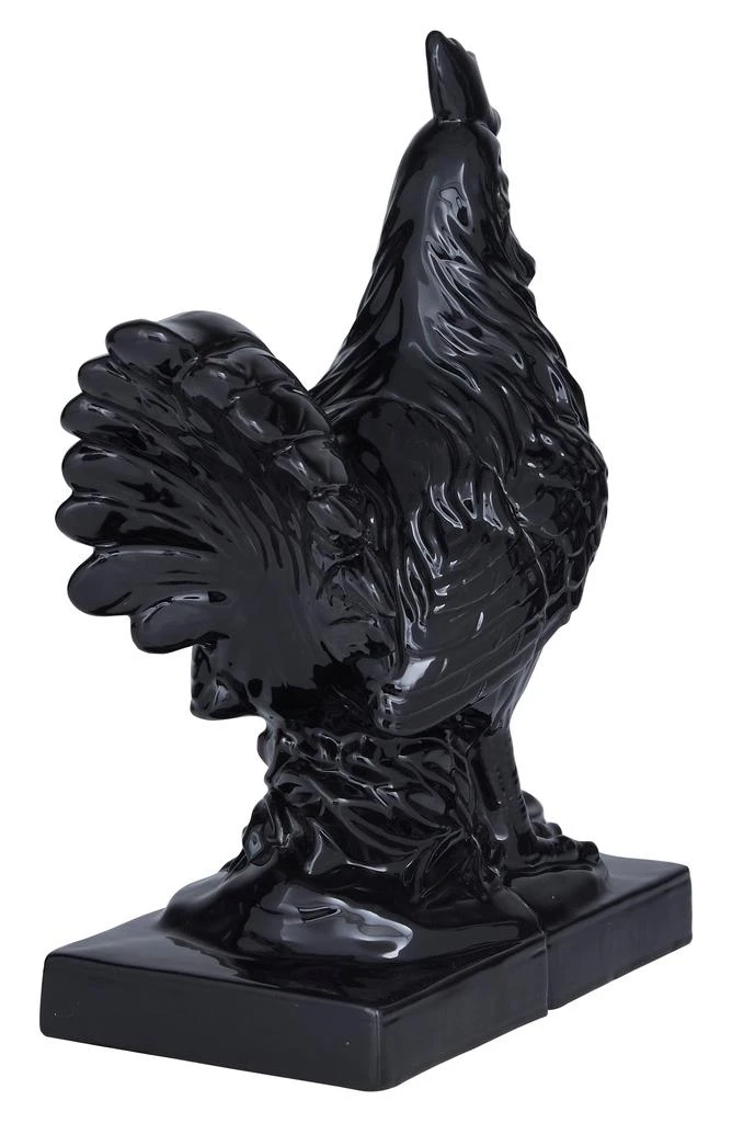 SONOMA SAGE HOME Black Ceramic Rooster Bookends with Enamel Exterior - Set of 2 2