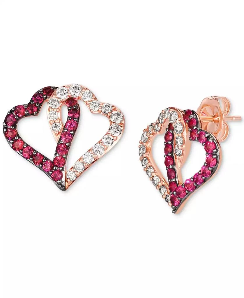 Le Vian Passion Ruby (5/8 ct. t.w.) & Nude Diamond (1/2 ct. t.w.) Interlocking Heart Stud Earrings in 14k Rose Gold 1