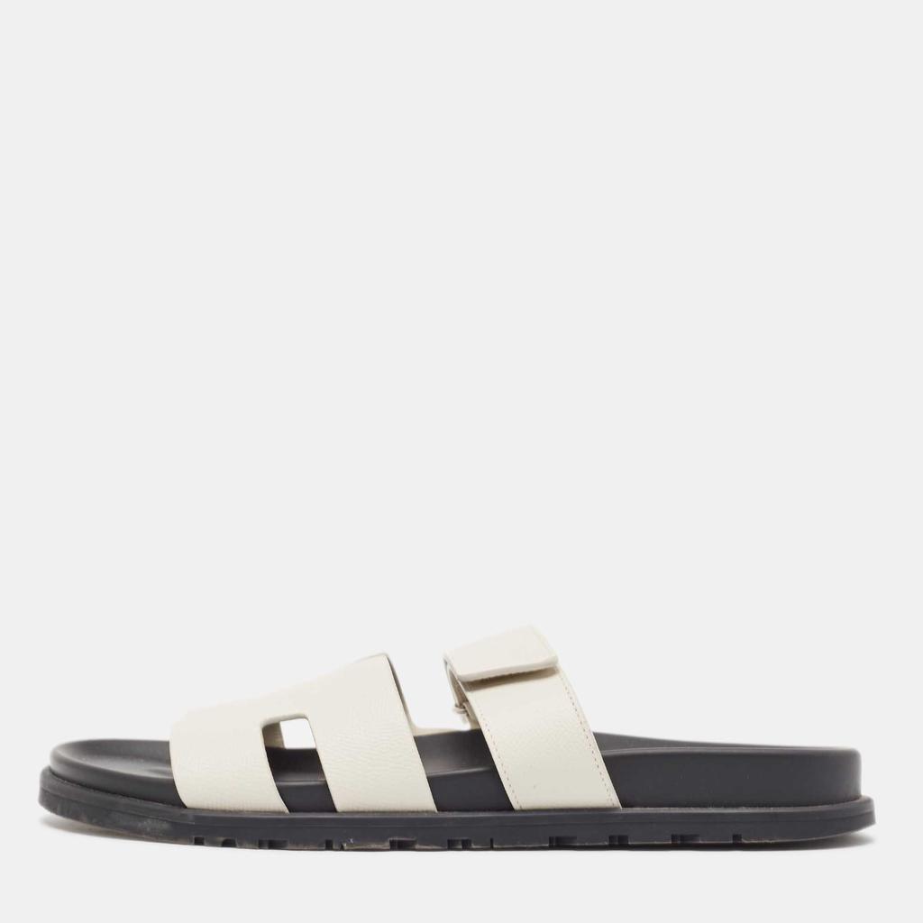 Hermes Hermes White Leather Chypre Sandals Size 43