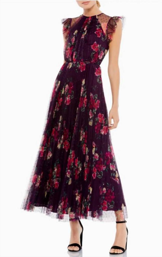 Ieena for Mac Duggal Ieena For Mac Duggal - Floral Ruffle Fit and Flare Tulle Dress
