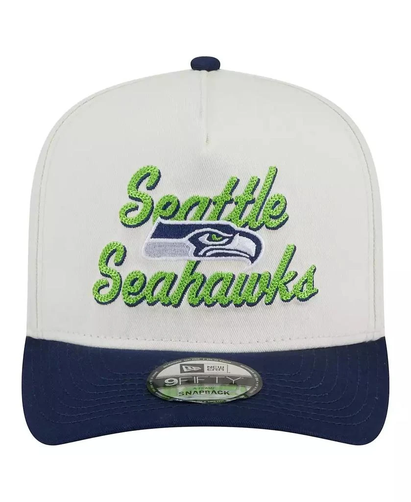 New Era Men's Cream/College Navy Seattle Seahawks Chainstitch A-Frame 9FIFTY Adjustable Hat 2
