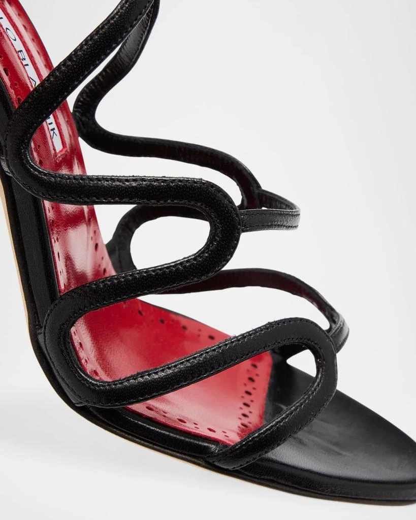 Manolo Blahnik Caged Leather Ankle-Tie Sandals 6