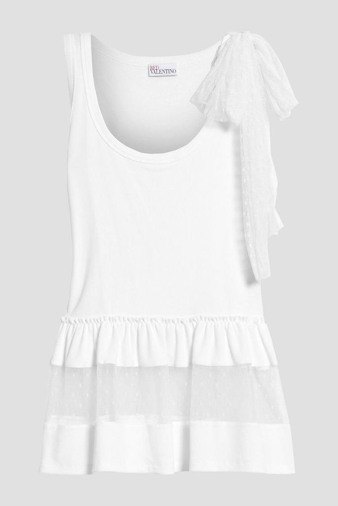 RED Valentino Bow-embellished point d'esprit-paneled ribbed-jersey top