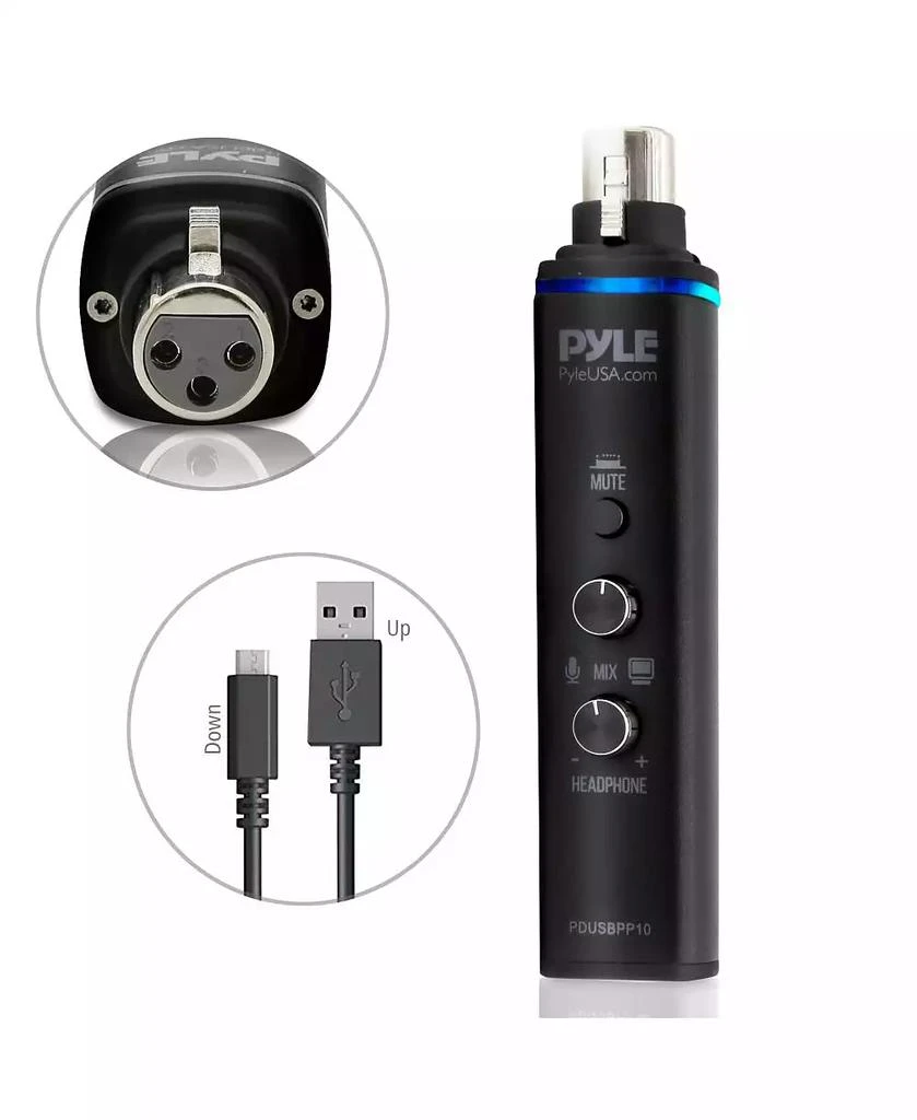 Pyle XLR-to-USB Microphone Adaptor, USB Mic Interface with Volume Control and +48V Phantom Power