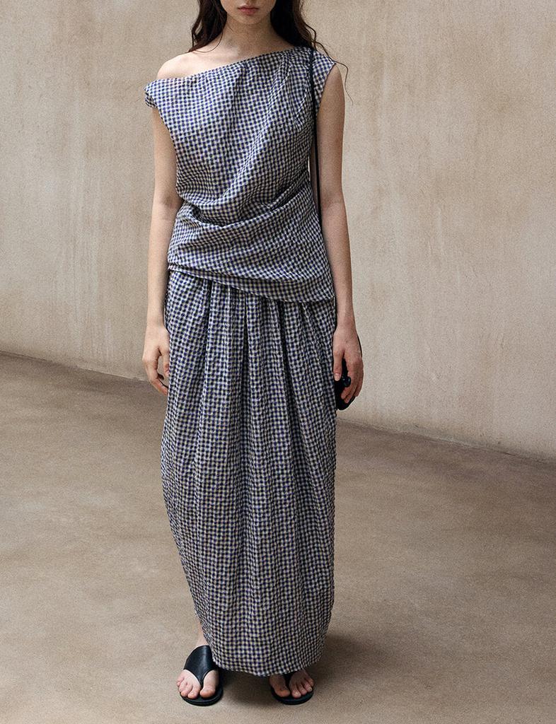 Pixie Market Gingham Asymmetric Draped Top