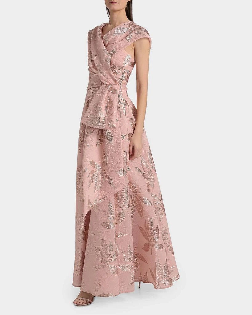Talbot Runhof Metallic Floral Jacquard Draped One-Shoulder Gown 5